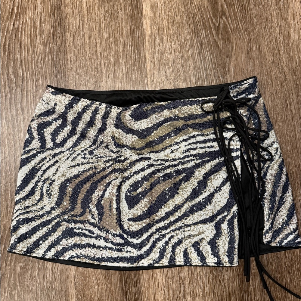Zebra Print Sequin Mini Skirt
